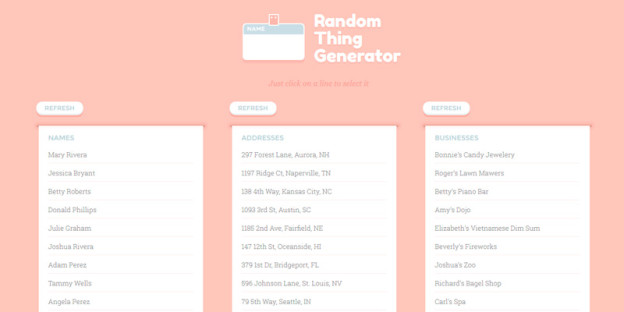 Random Thing Generator: generate placeholder Names, Addresses & Business names